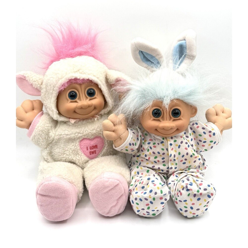 VTG RUSS BERRIE 13" Troll Doll I LOVE EWE Lamb Plush Easter bunny Lot 1990s